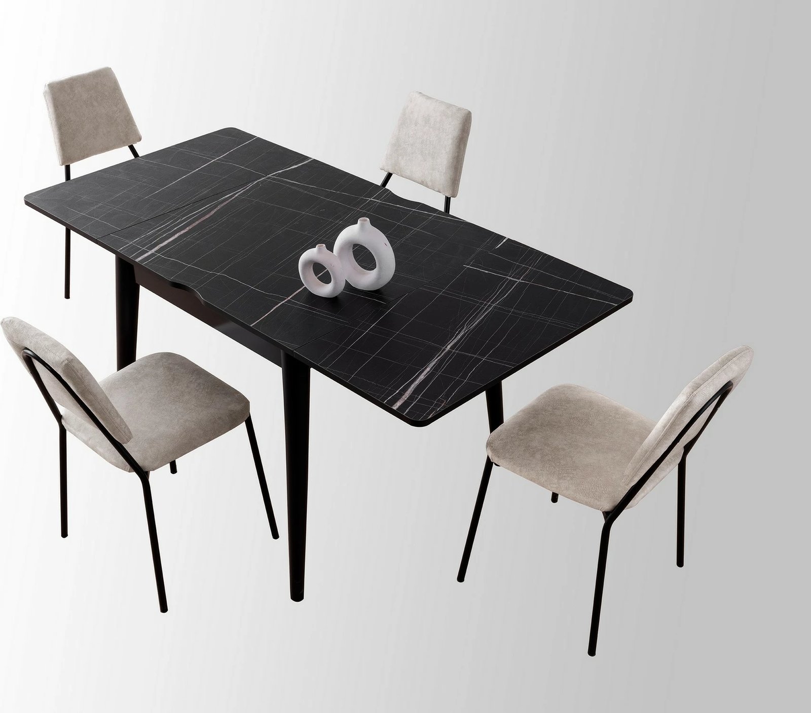 Tavolinë ngrënieje e zgjatshme, ngjyrë mermeri të zi, Skye Decor, Totem - 3041