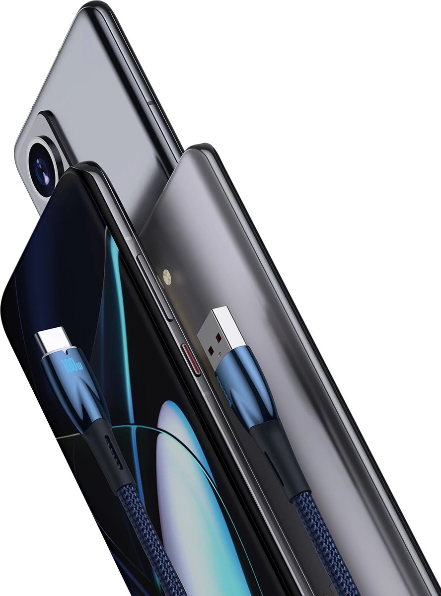 Kabllo karikimi i shpejtë Baseus Glimmer Series, USB-A në USB-C, 1m, 100W, Blu