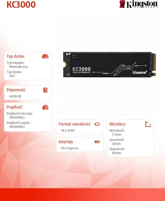 SSD Kingston KC3000, 4096GB, M.2 2280, PCIe 4.0 NVMe