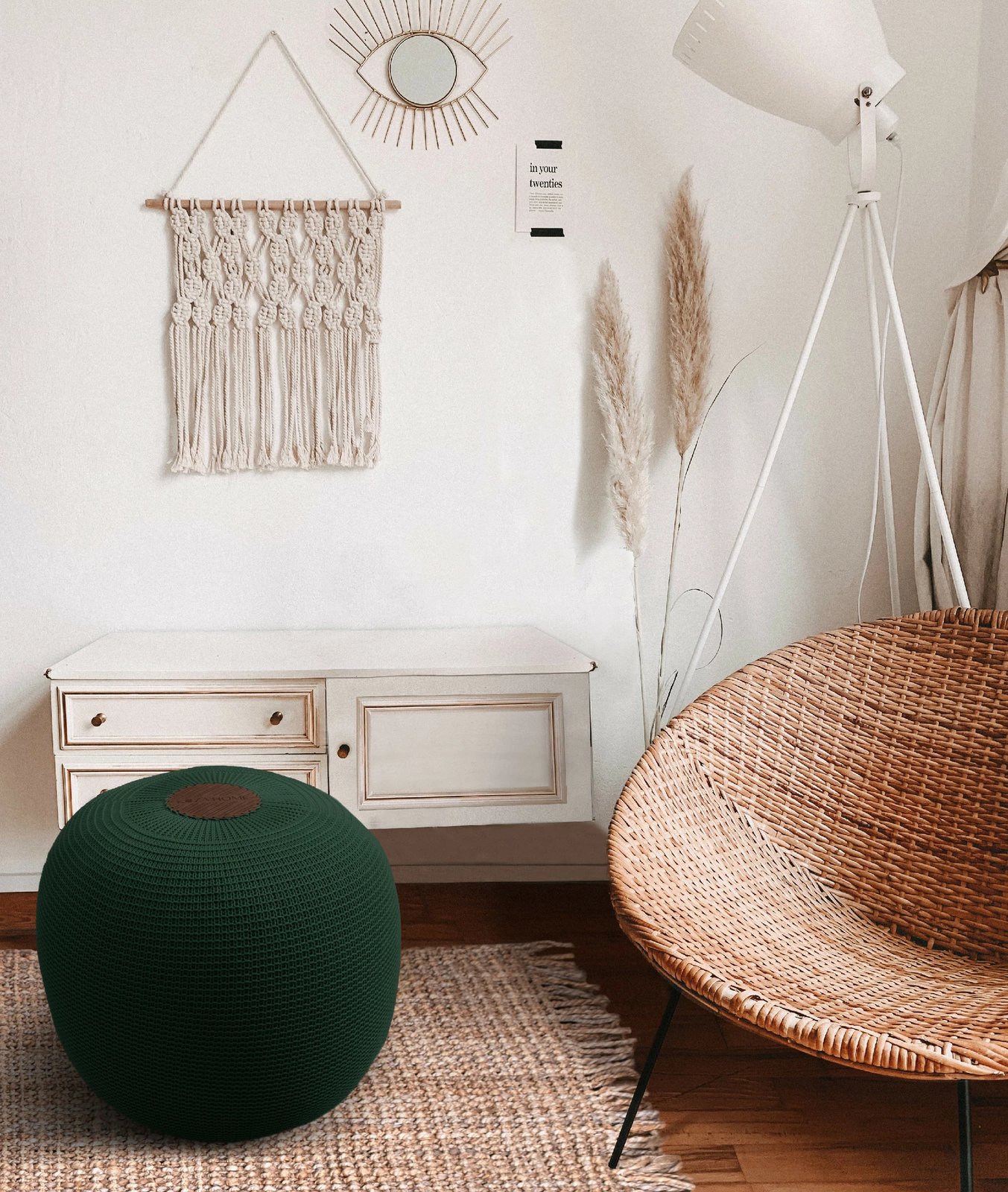 Puf i gjelbër, dorëpunuar, Evila Originals, 40x40x45cm