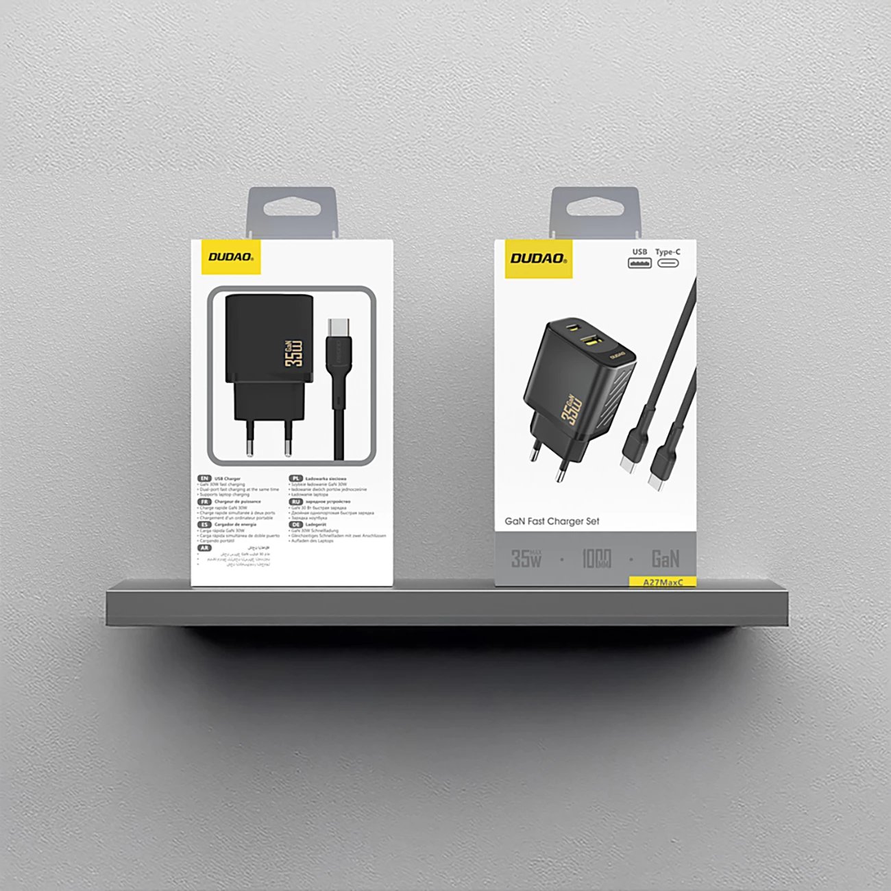 Karikues muri, Dudao A27MaxCEU, 35W PD/QC, 2 porta USB-C + USB-A, prizë EU, me kabllo USB-C 1 m, e zezë