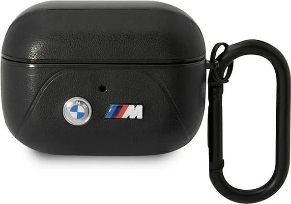 Mbështjellës BMW Leather Curved Line për AirPods Pro, me karabiner, i zi