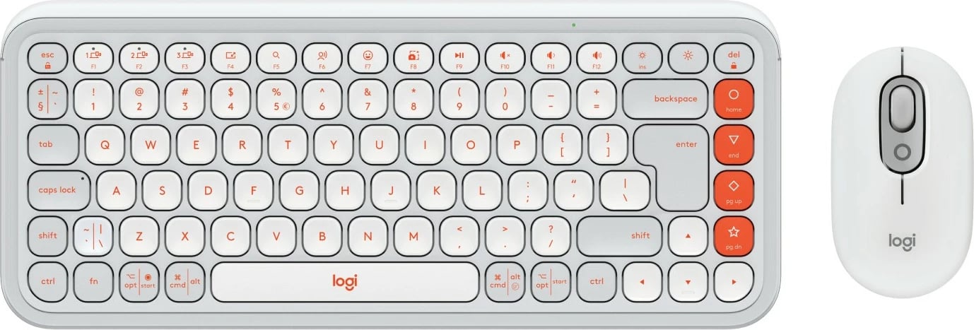 Tastierë Logitech POP ICON COMBO, Wireless, Bluetooth, Scissor key switch, QWERTY, Portokalli, Bardhë