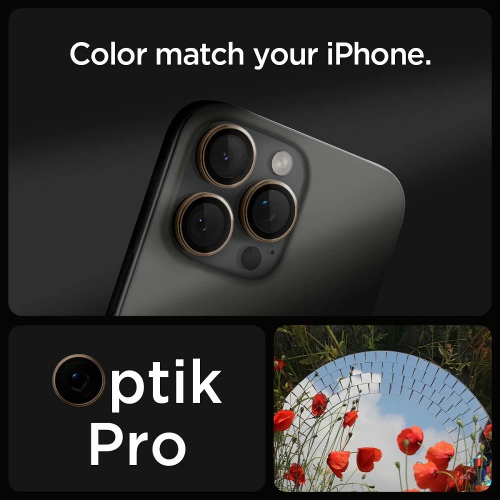 Mbrojtës xhami për kamerë Spigen Optik Pro GLAS.TR EZ FIT, për iPhone 13/14/15 Pro/Pro Max, Kafe, 2 copë