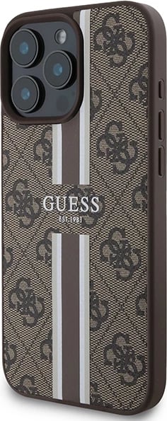 Mbështjellës Guess 4G Printed Stripes MagSafe për iPhone 16 Pro Max, Kafe