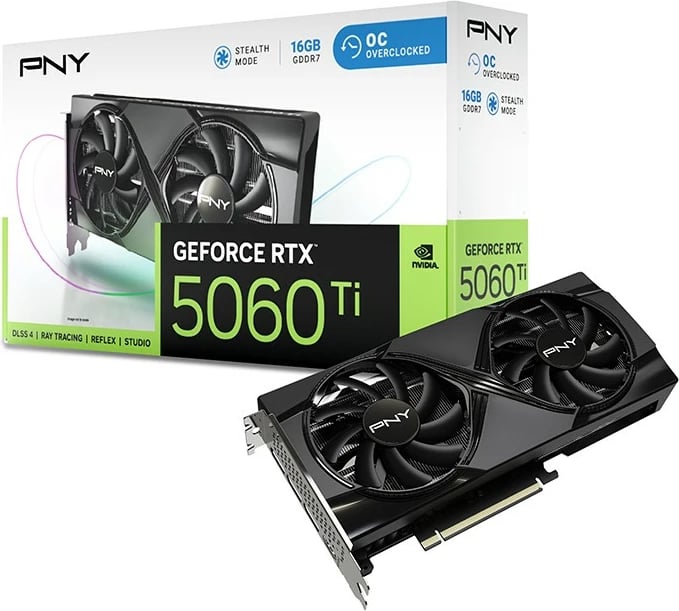 Kartelë grafike PNY GeForce RTX 5060 Ti, 16GB, DDR7, OC, PCI-E 8x, e zezë