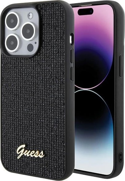 Mbështjellës Guess Disco Metal Script për iPhone 15 Pro, i zi