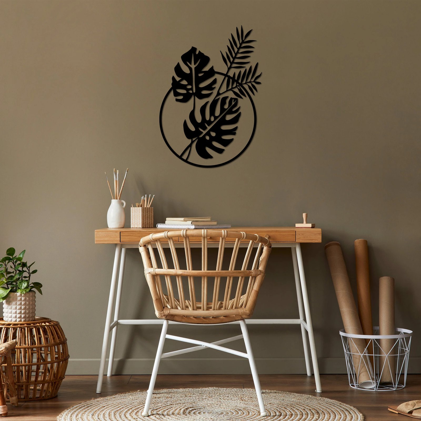 Aksesor dekorativ metalik për mur, gjethe, Wallity