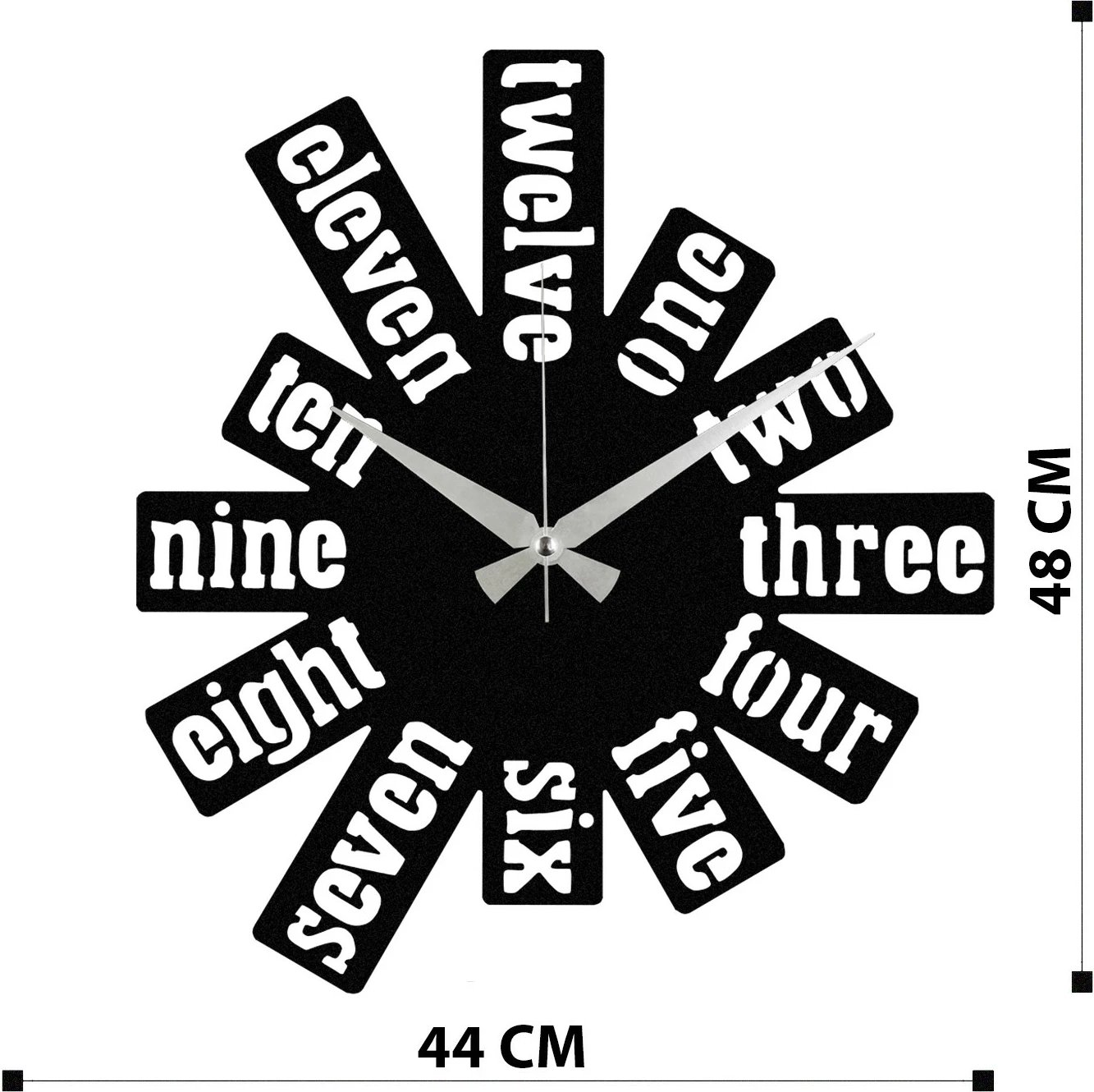 Orë muri dekorative metalike, Wallity, Enzoclock - S020, e zezë, 48x48cm