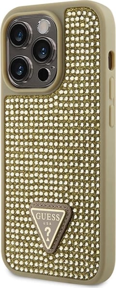 Mbështjellës Guess GUHCP14LHDGTPD për iPhone 14 Pro 6.1", Rhinestone Triangle, ari