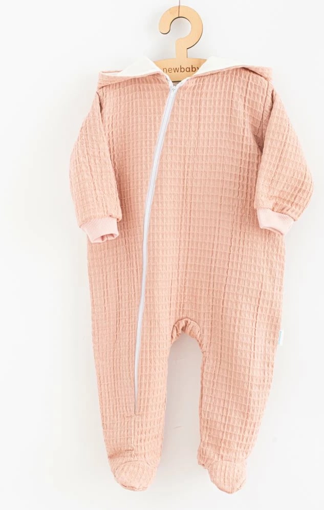Kombinezon bebe muslin me kapuç, NEW BABY Comfort Clothes, 100% pambuk, madhësi 68 (4-6m), rozë