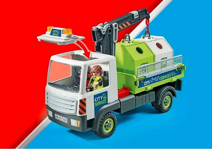 Set lodrash Playmobil City Action 71431, kamion me vinç dhe kontejnerë qelqi, 62 pjesë