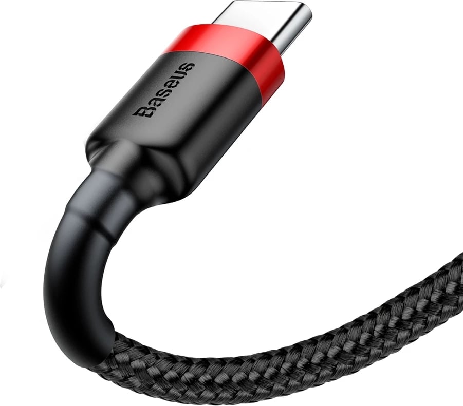 Kabllo Baseus Cafule CATKLF-A91 USB-A në USB-C, 0.5m, 3A, QC 3.0, e zezë dhe e kuqe