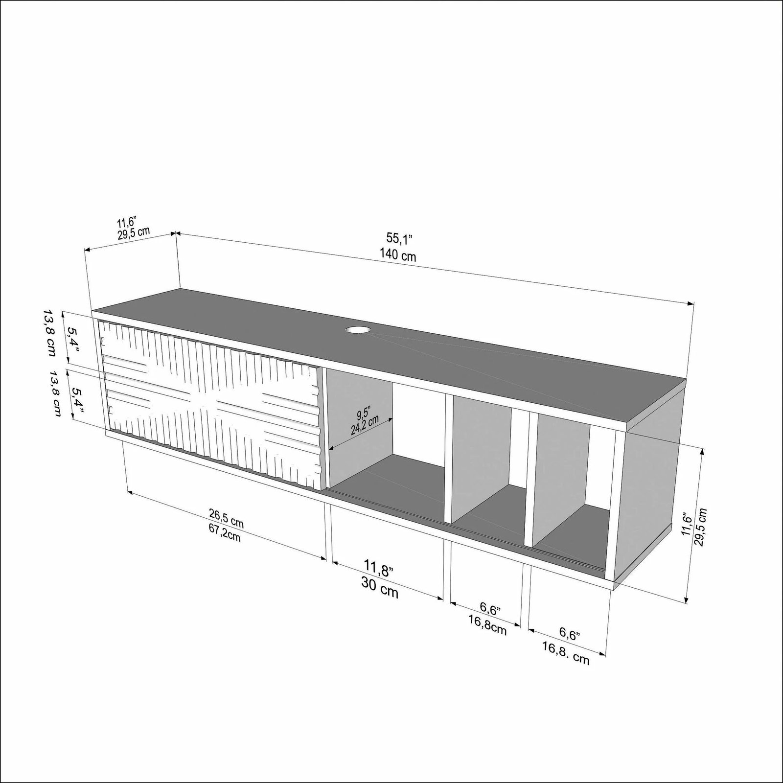 Komodë TV lëvizëse Teo, ngjyrë antracit dhe e bardhë, Skye Decor