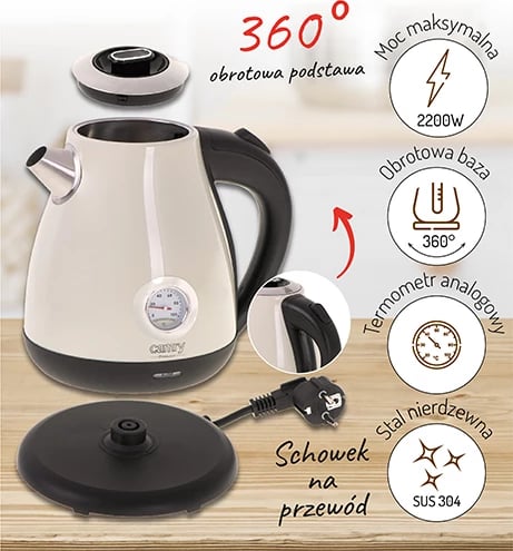 Zierëse uji elektrike, Adler, CR 1344, 1.7L, me termometër, krem