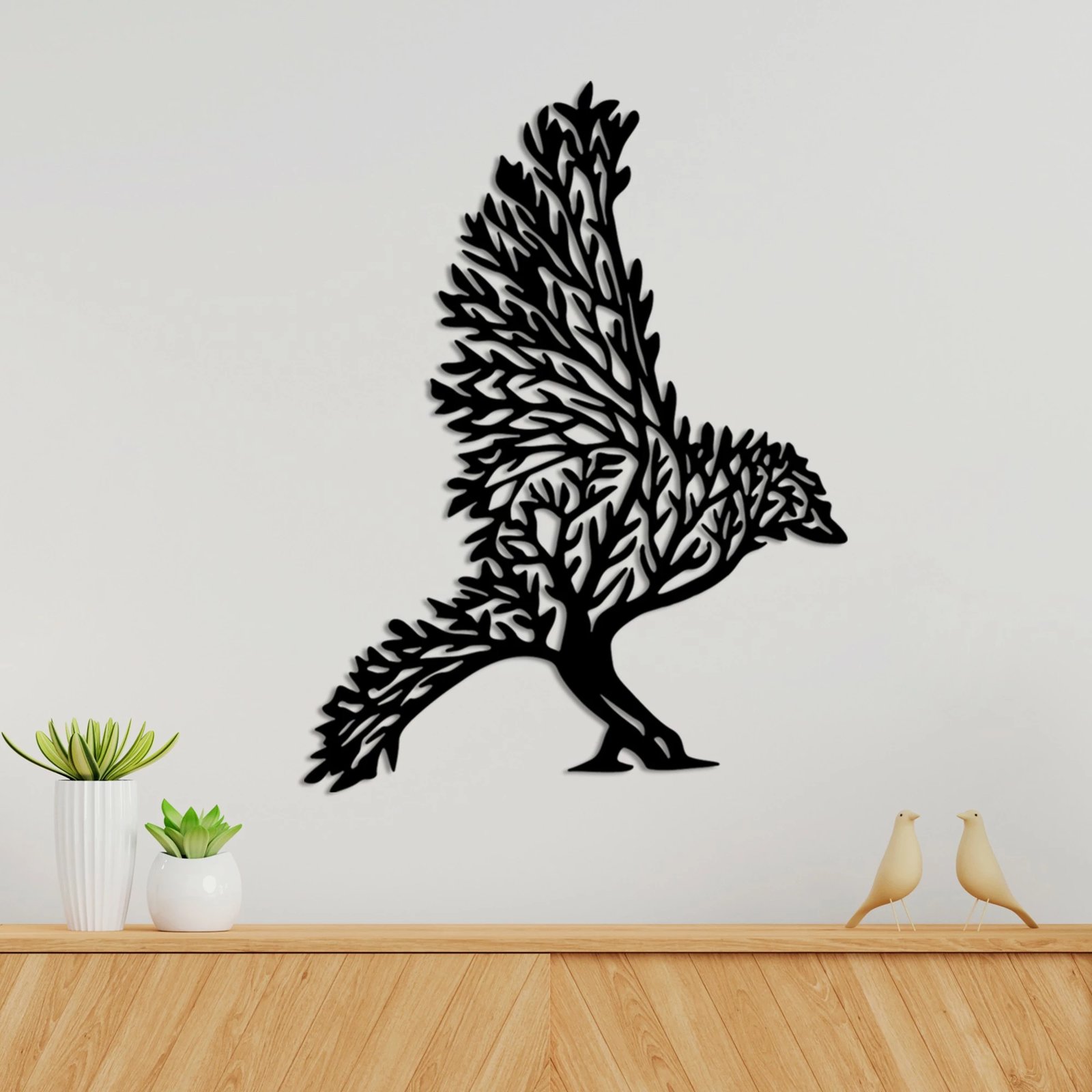 Aksesor dekorativ metalik për mur, korb, Wallity, ngjyrë e zezë, 55x42cm