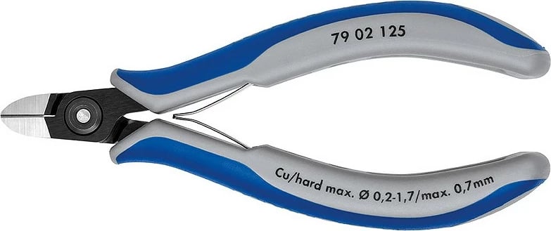 Kangjella diagonale Knipex 79 02 125, 125mm, çelik krom-vanadium, dorezë plastike, kaltër/gri