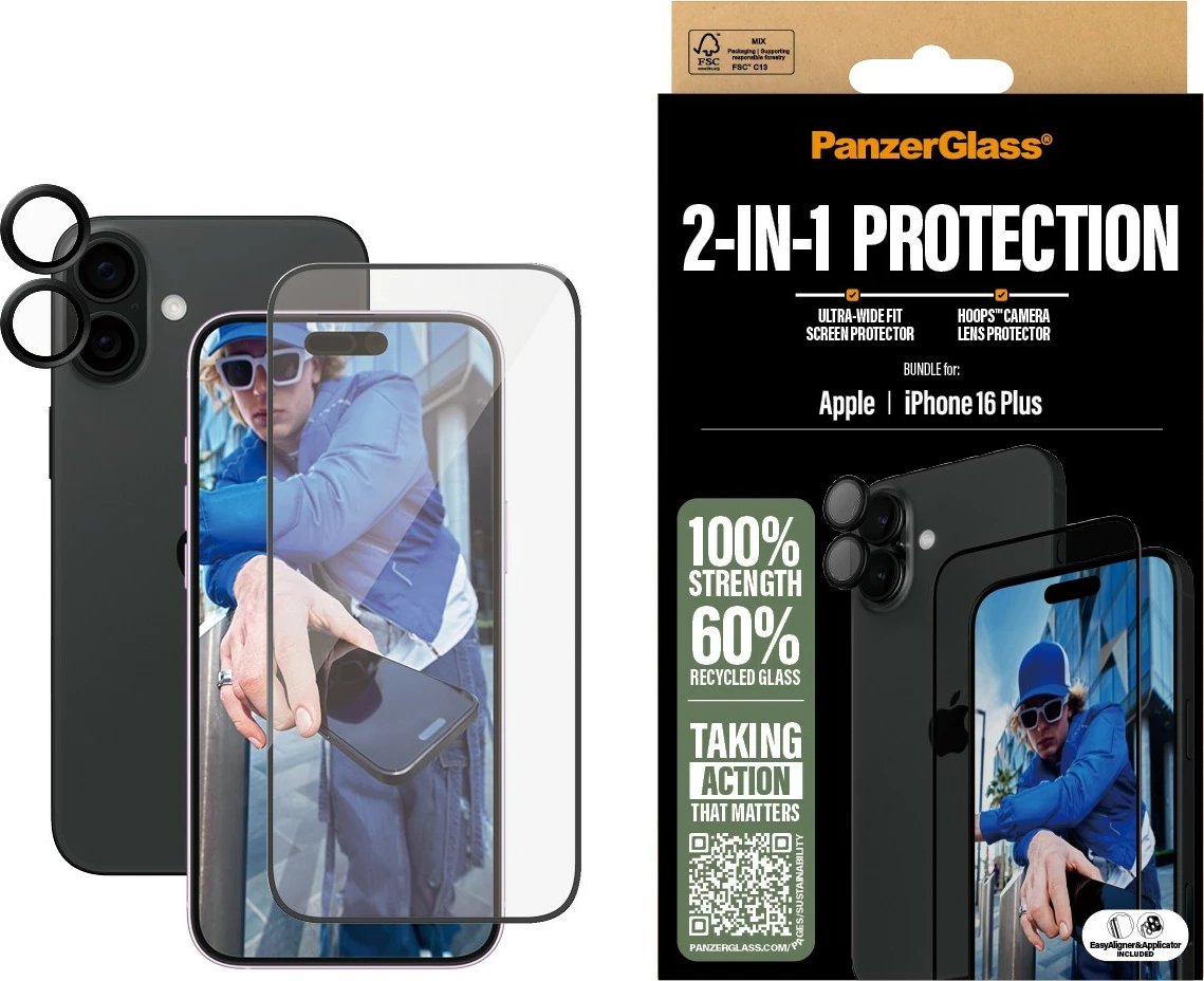 Mbrojtës ekrani PanzerGlass për iPhone 16 Plus, transparent