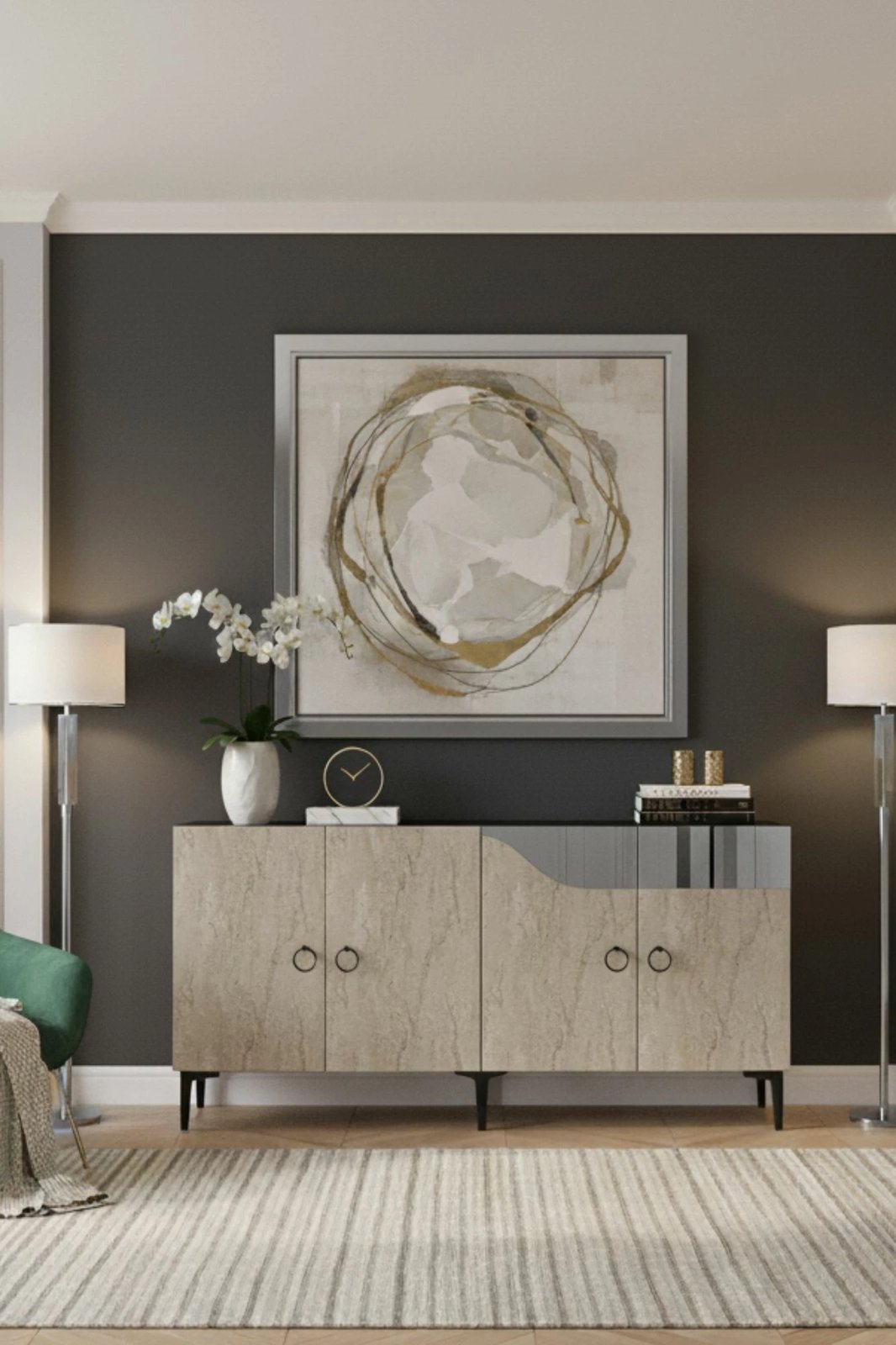 Konsol Skye Decor, Gama 150, e bardhë, travertin, argjend