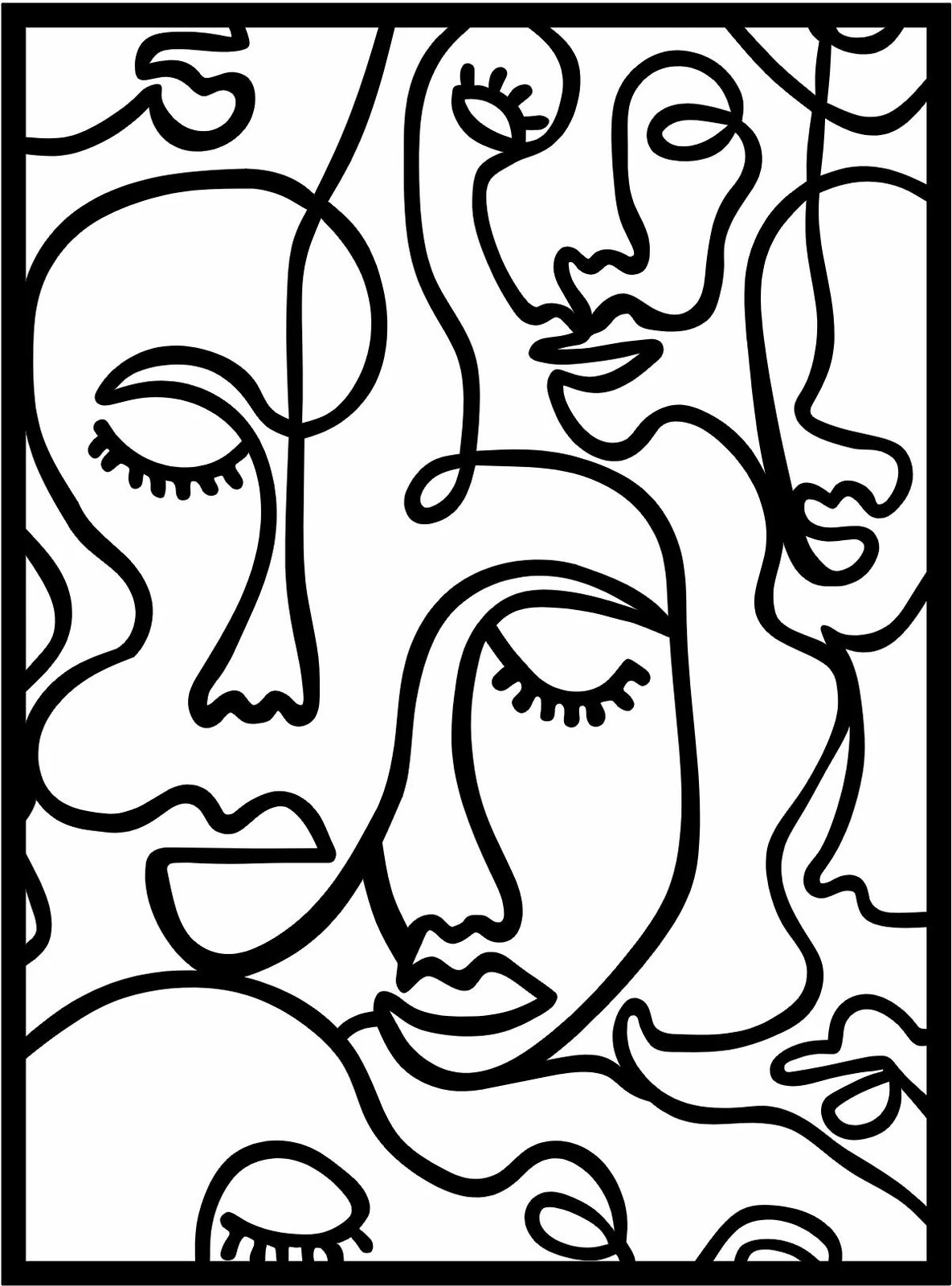 Aksesor dekorativ metalik për mur, Wallity, Faces 2, ngjyrë e zezë, 52x70cm