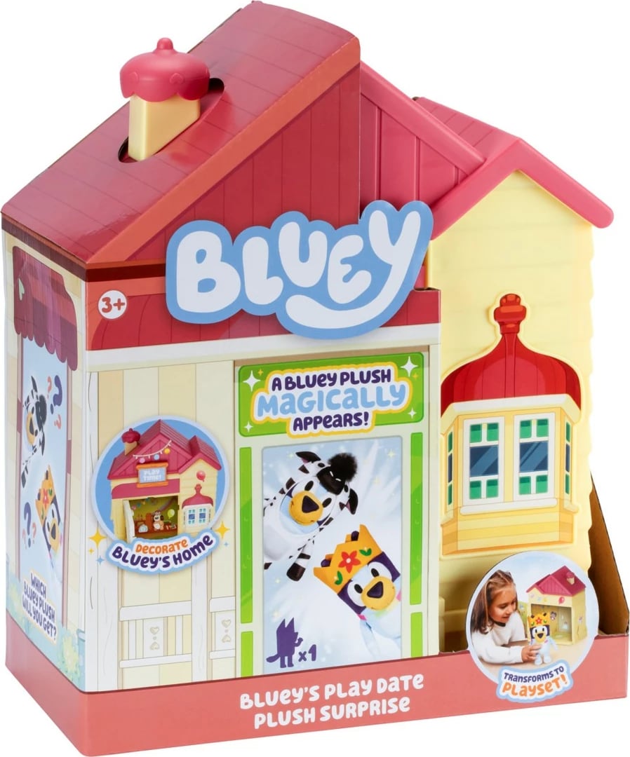 Set lodrash Bluey House Surprise me lodër pelushi, shumëngjyrëshe