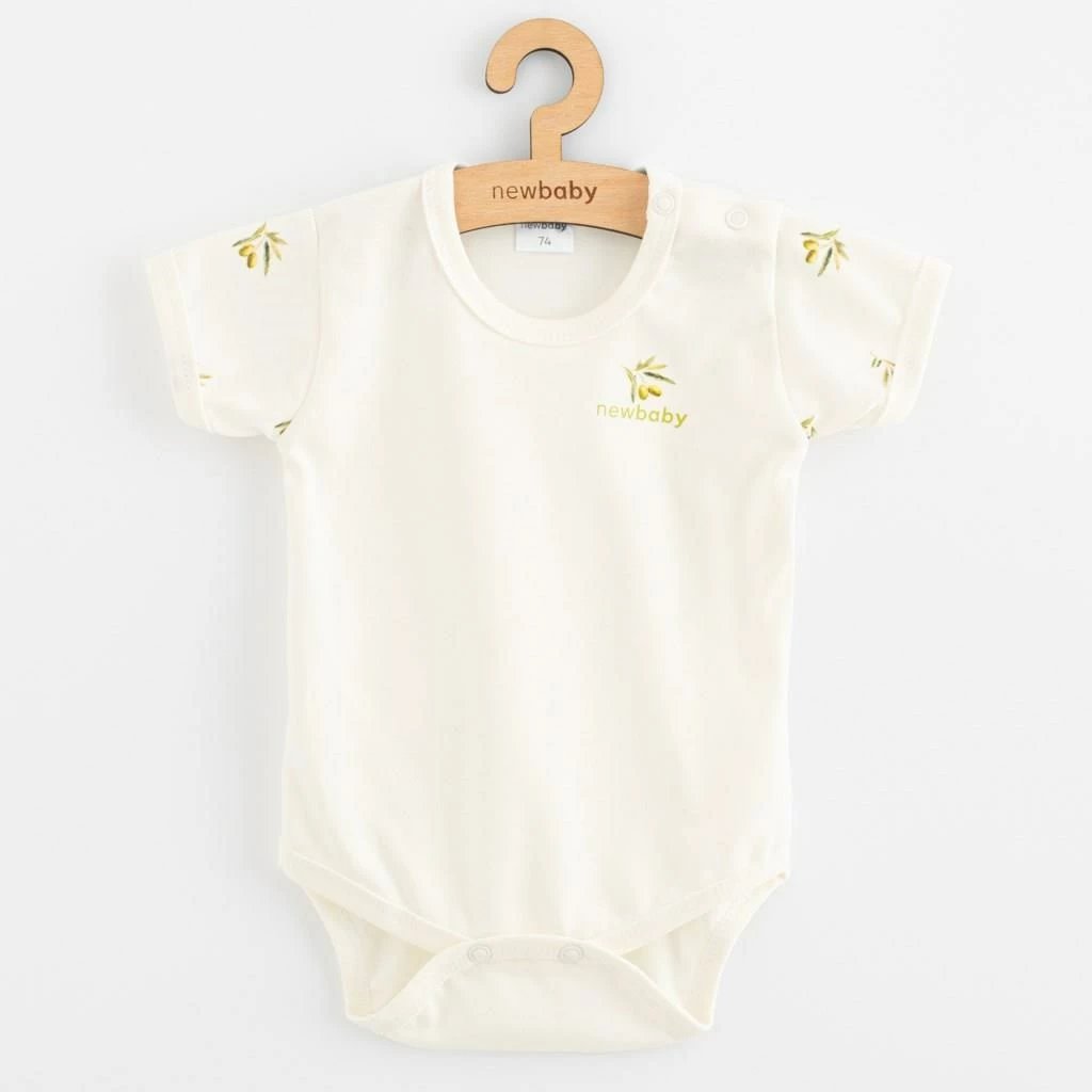 body për bebe me mëngë të shkurtra, New Baby Olives, 100% pambuk organik, madhësia 80 (9–12m), bezhë