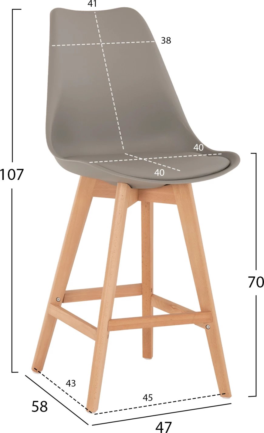 Karrige për bar VEGAS FH8000.30, polipropilen gri - dru ahu ngjyrë natyrale, 47x58x107H cm., set prej 4 copë