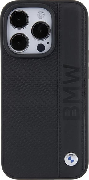 Mbështjellës BMW Leather Textured & Stripe për iPhone 15 Pro Max, i zi