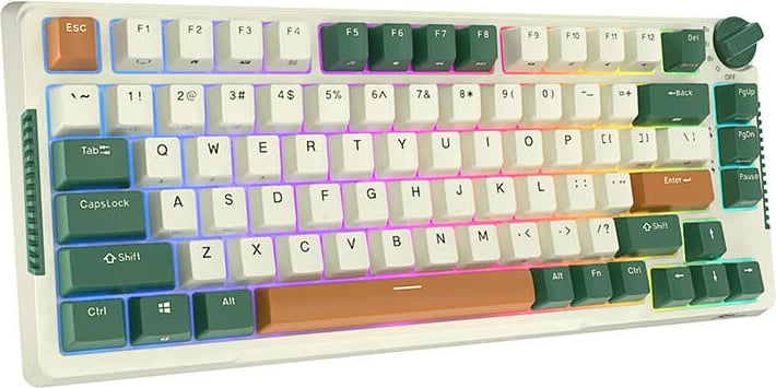 Tastierë mekanike wireless Royal Kludge RKH81, RGB, Sky cyan switch, e bardhë/gjelbër