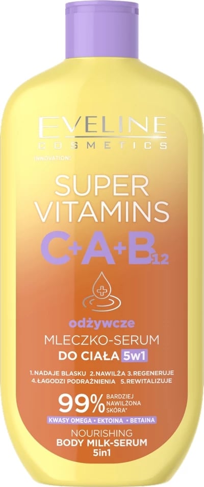 Qumësht-trajtues për trup për femra Eveline Cosmetics Super Vitamins Nourishing Body Milk-Serum 5-in-1, 350ml