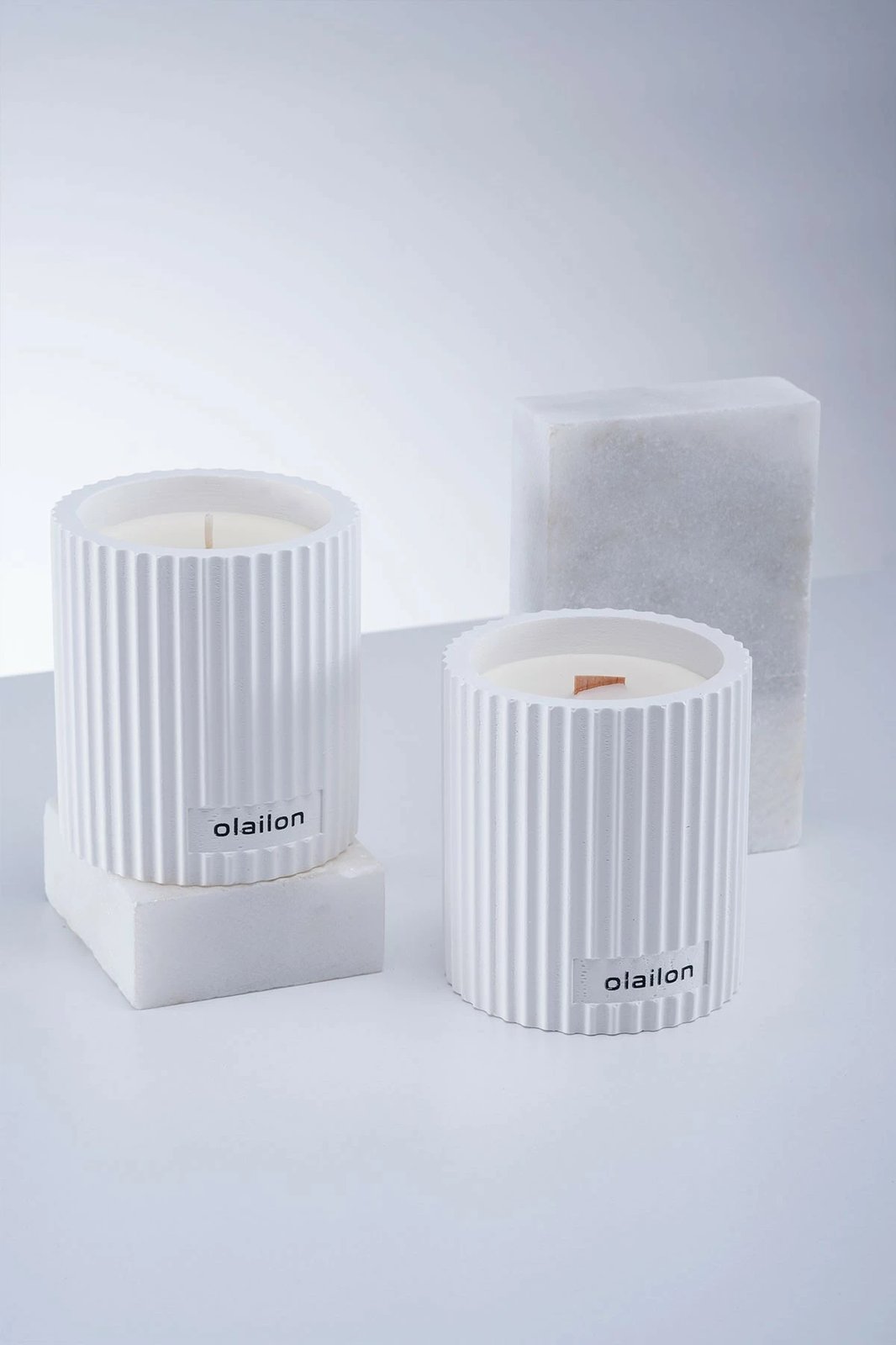 Qiri dekorativ prej betoni, aromë vanilje dhe trëndafili, i bardhë, Damla v2