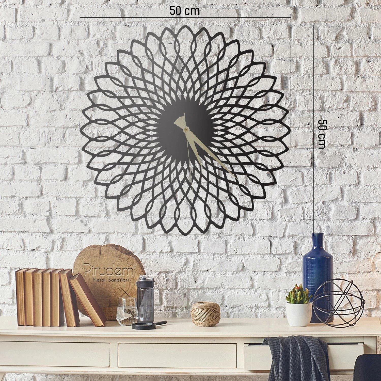 Orë muri dekorative metalike Wallity, Ring, e zezë, 50x50cm