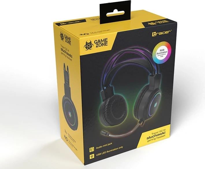 Kufje gaming Tracer GameZone GZ X1 50 mm, me mikrofon, 3.5 mm, RGB, kabllo 1.9 m, stereo, zezë