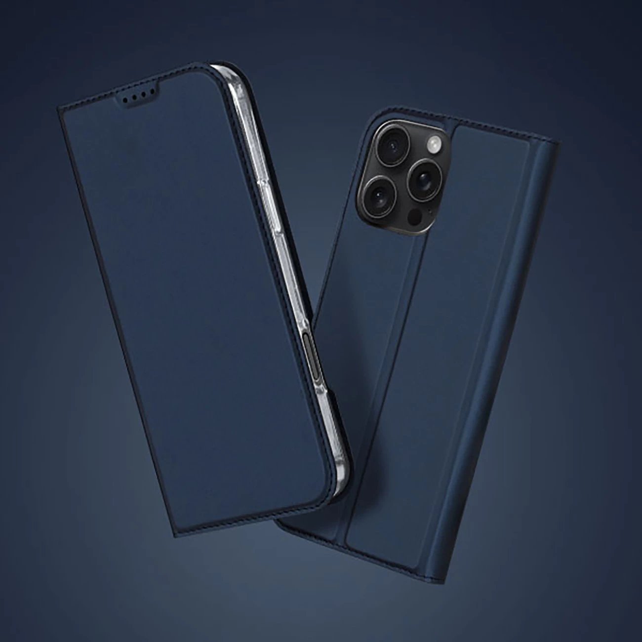 Mbështjellës Dux Ducis Skin Pro për iPhone 16 Pro Max, me kapak dhe xhep për kartela, kaltër Mbështjellës Dux Ducis Skin Pro për iPhone 16 Pro Max, me kapak dhe xhep për kartela, kaltër