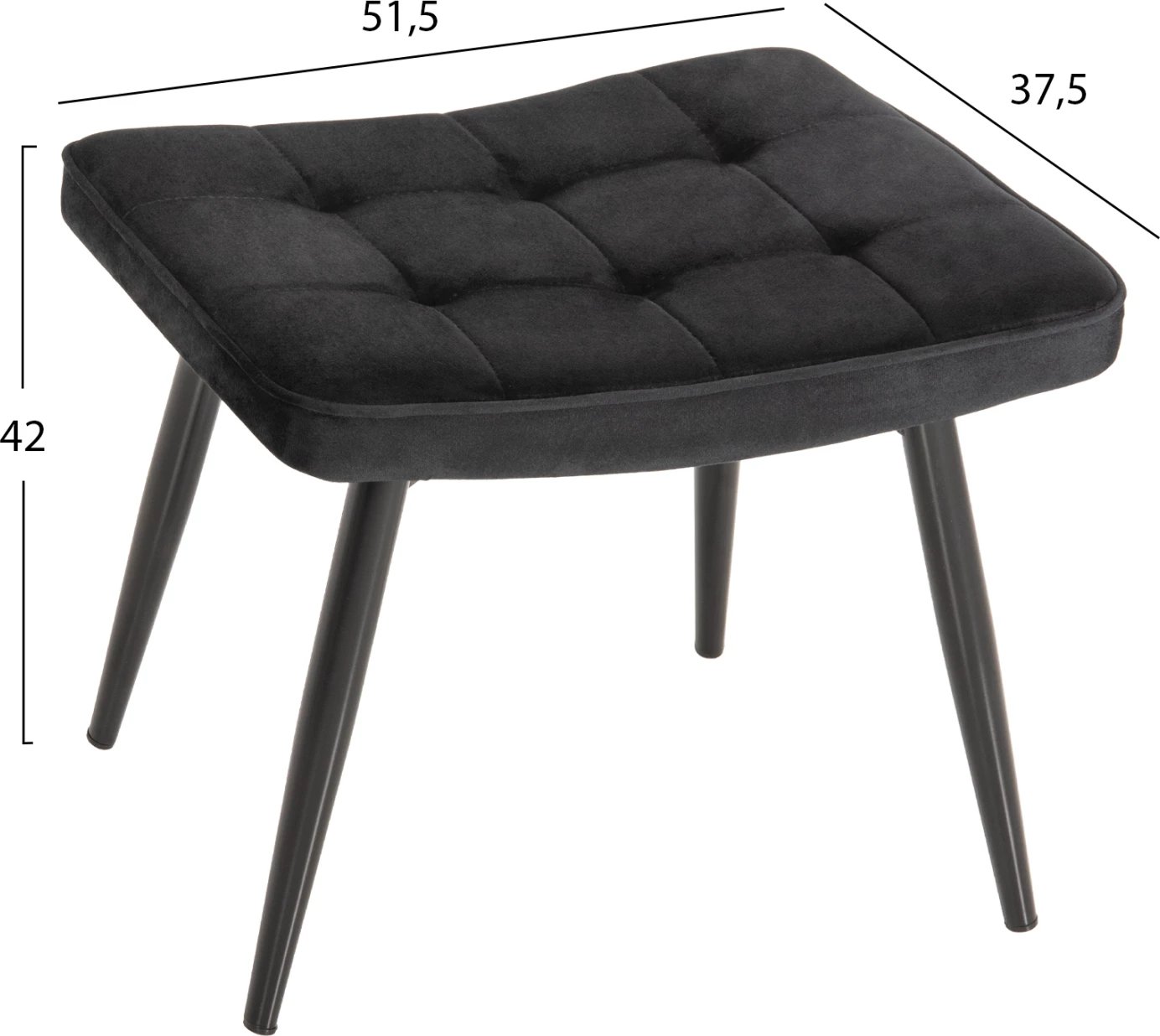 Karrige me mbështetëse për këmbë CRAWLEY FH8918.04, kadife e zezë, këmbë metalike, 70x57x103Hcm