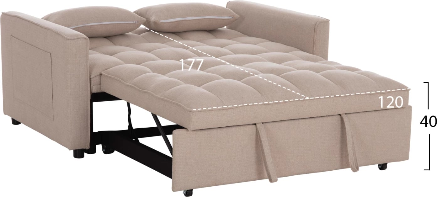 Krevat-sofë dy ulëse BORG, material bezhë, FH3289.03, 142x94x78cm