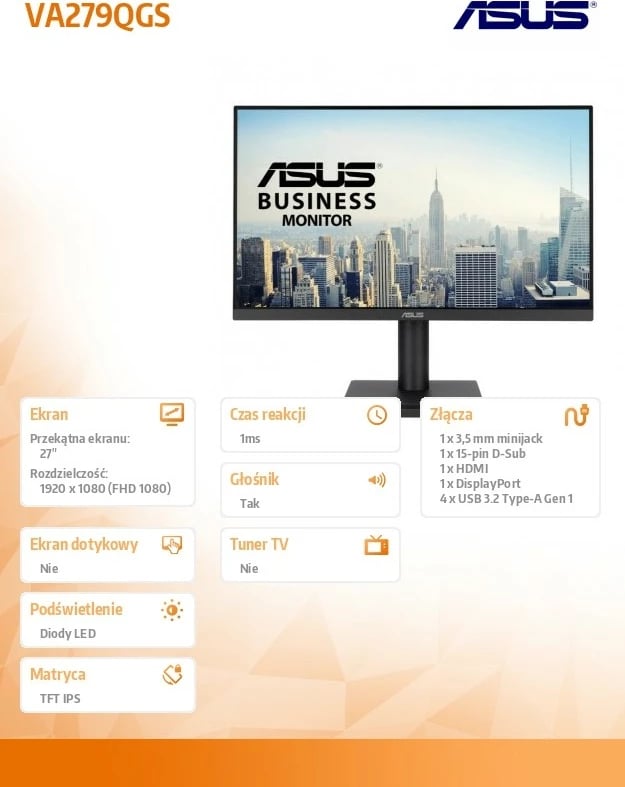 Monitor Asus VA279QGS 27", IPS, FHD, 120Hz, i zi
