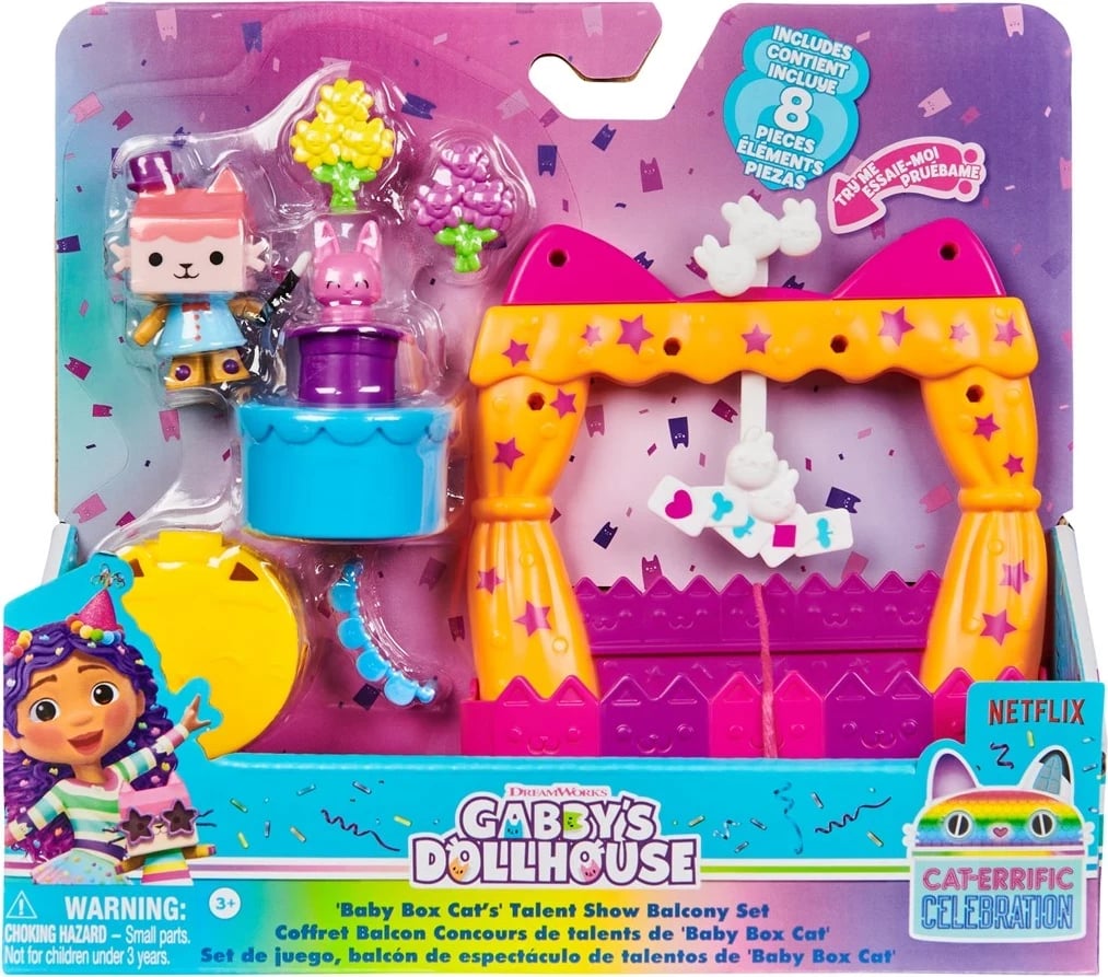 Set lodrash Gabby's Dollhouse Baby Box Talent Show Balcony, SPIN MASTER, 8 pjesë, shumëngjyrësh
