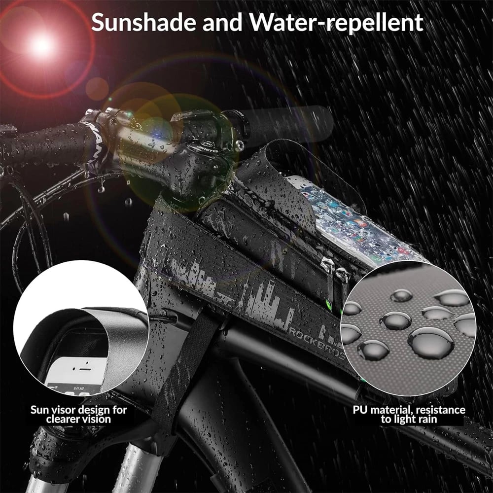 Çantë biçiklete Rockbros 029-1BK me mbulesë telefoni, 1.5L, e zezë