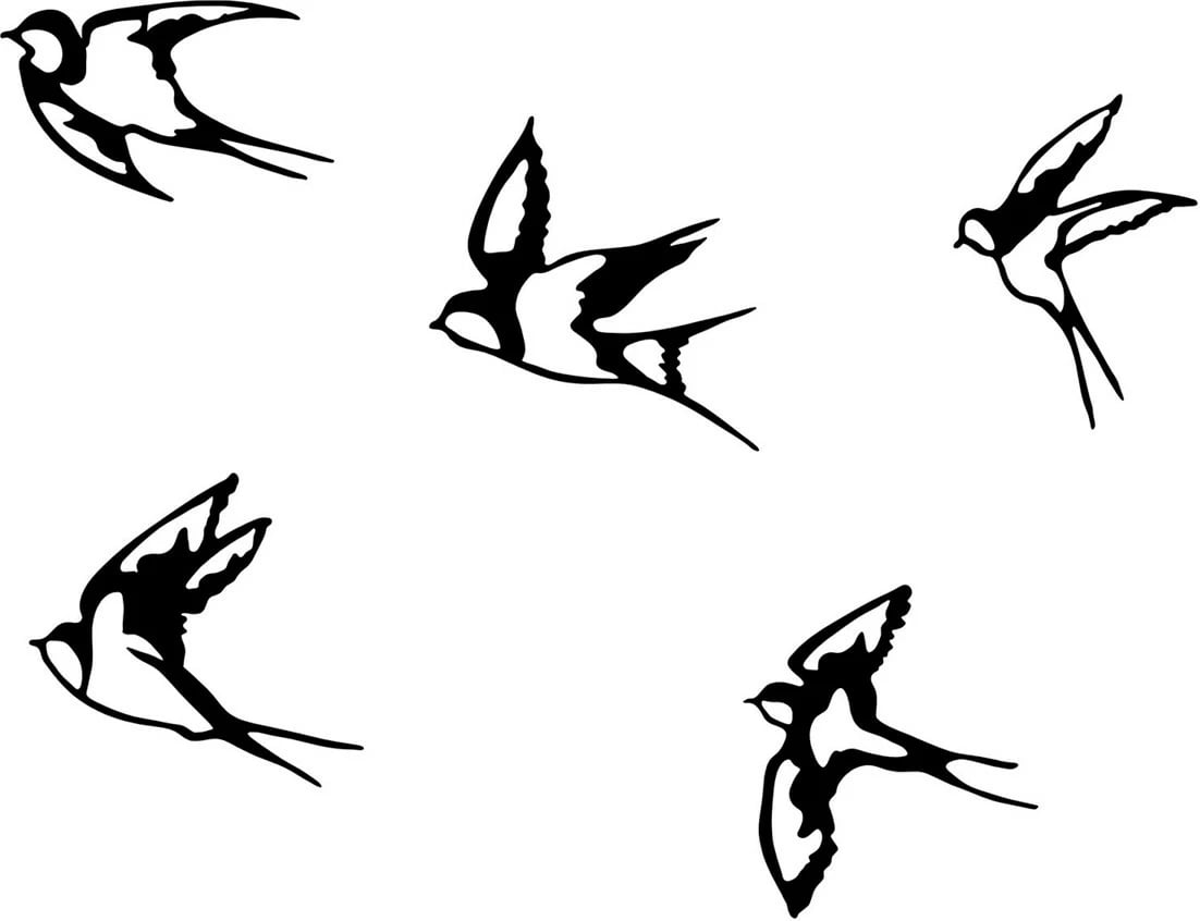 Aksesor dekorativ metalik për mur, dallëndyshe, 5 copë, Wallity-303