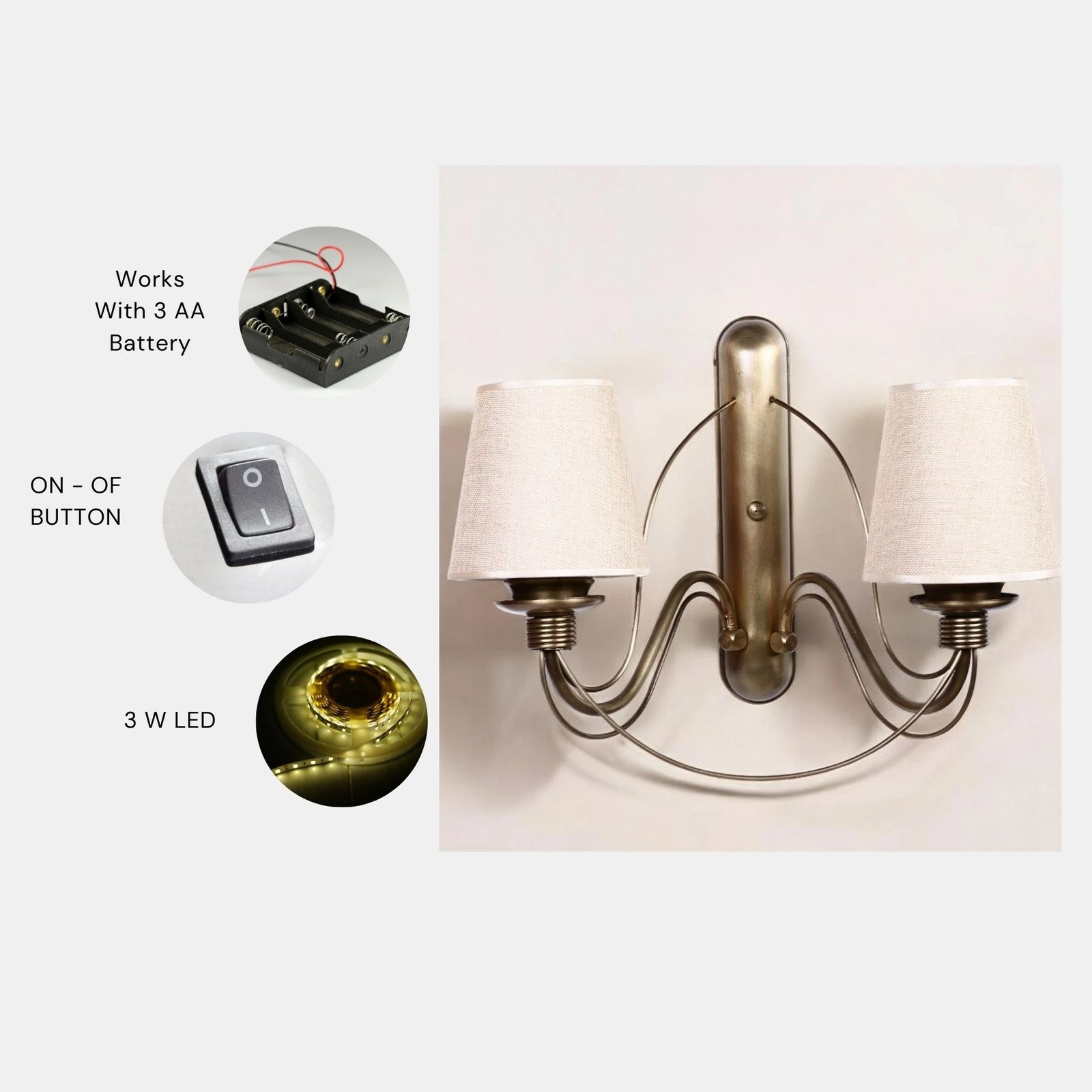 Llambë muri Opviq, Berfin - 7758-2AP, ngjyrë ari dhe krem