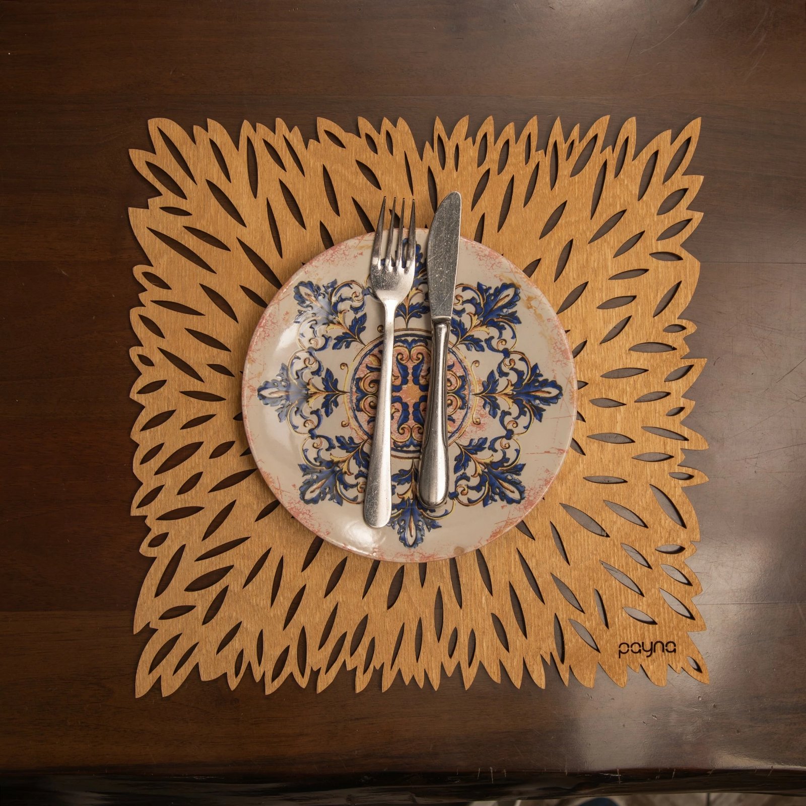 Set nënshimesh tavoline prej druri, 6 copë, model Hermia, ngjyrë mjaltë