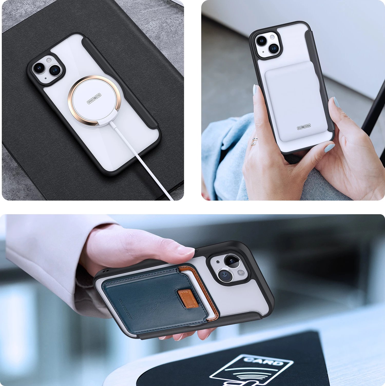 Mbështjellës me kapak magnetik MagSafe, Dux Ducis, Skin X Pro, për iPhone 15, me qëndrim dhe xhepa për karta/portofol, e zezë