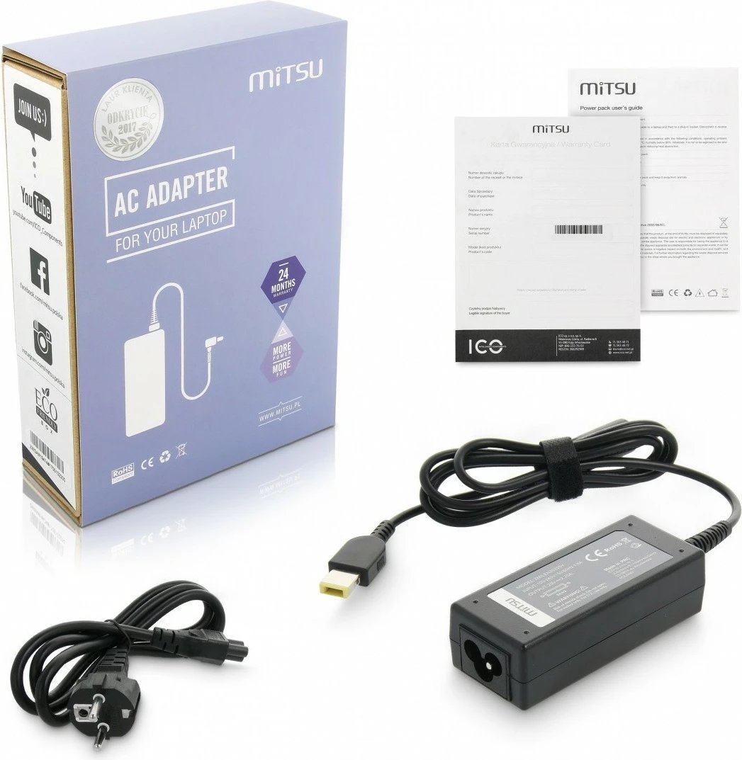 Karikues laptopi Mitsu për Lenovo Yoga, 45W, 20V 2.25A, prizë 11.0x4.5 mm, i zi