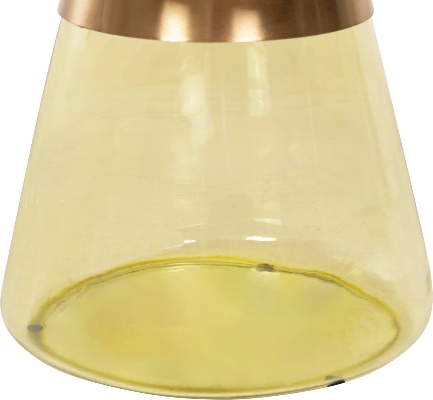 Tavolinë kafeje SCAL, bazë qelqi jeshile, majë metali në ar, Φ76x43.5H cm