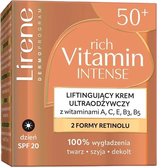 Krem dite për fytyrë Lirene Rich Vitamin Intense Lifting Nourishing SPF20 për femra, 50ml