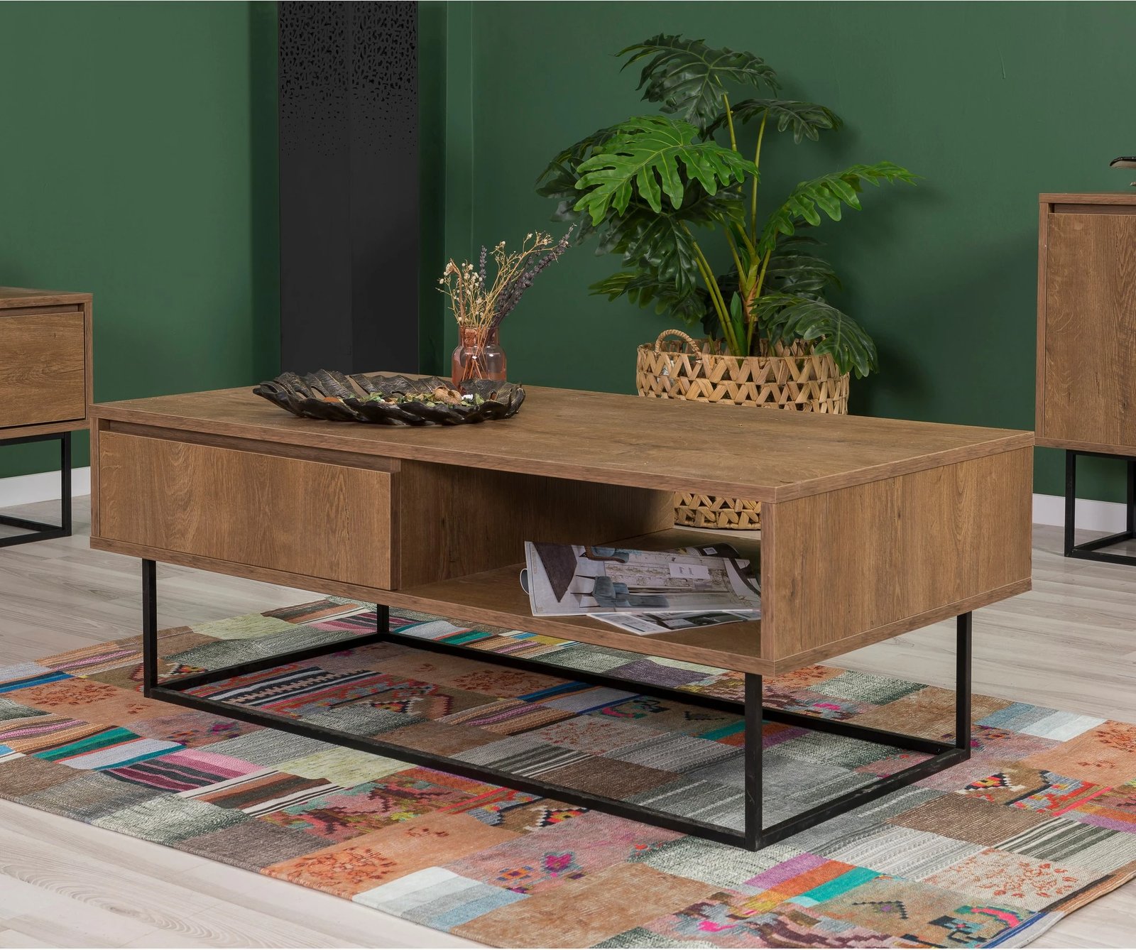 Set mobiljesh për dhomë dite, ngjyrë arre dhe e zezë, Laxus Takım 14