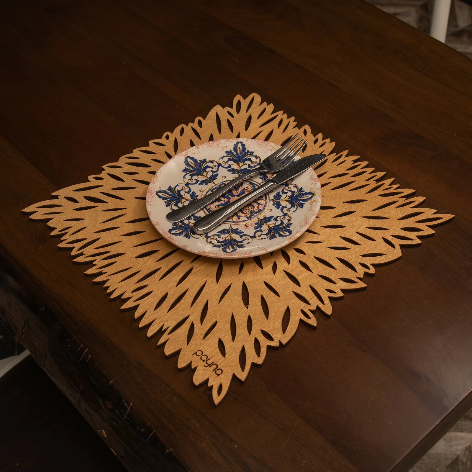 Set nënshimesh tavoline prej druri, 6 copë, model Hermia, ngjyrë mjaltë