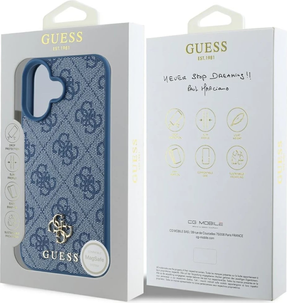 Mbështjellës Guess HC PU 4G Small 4G and Classic për iPhone 16, MagSafe, Blu