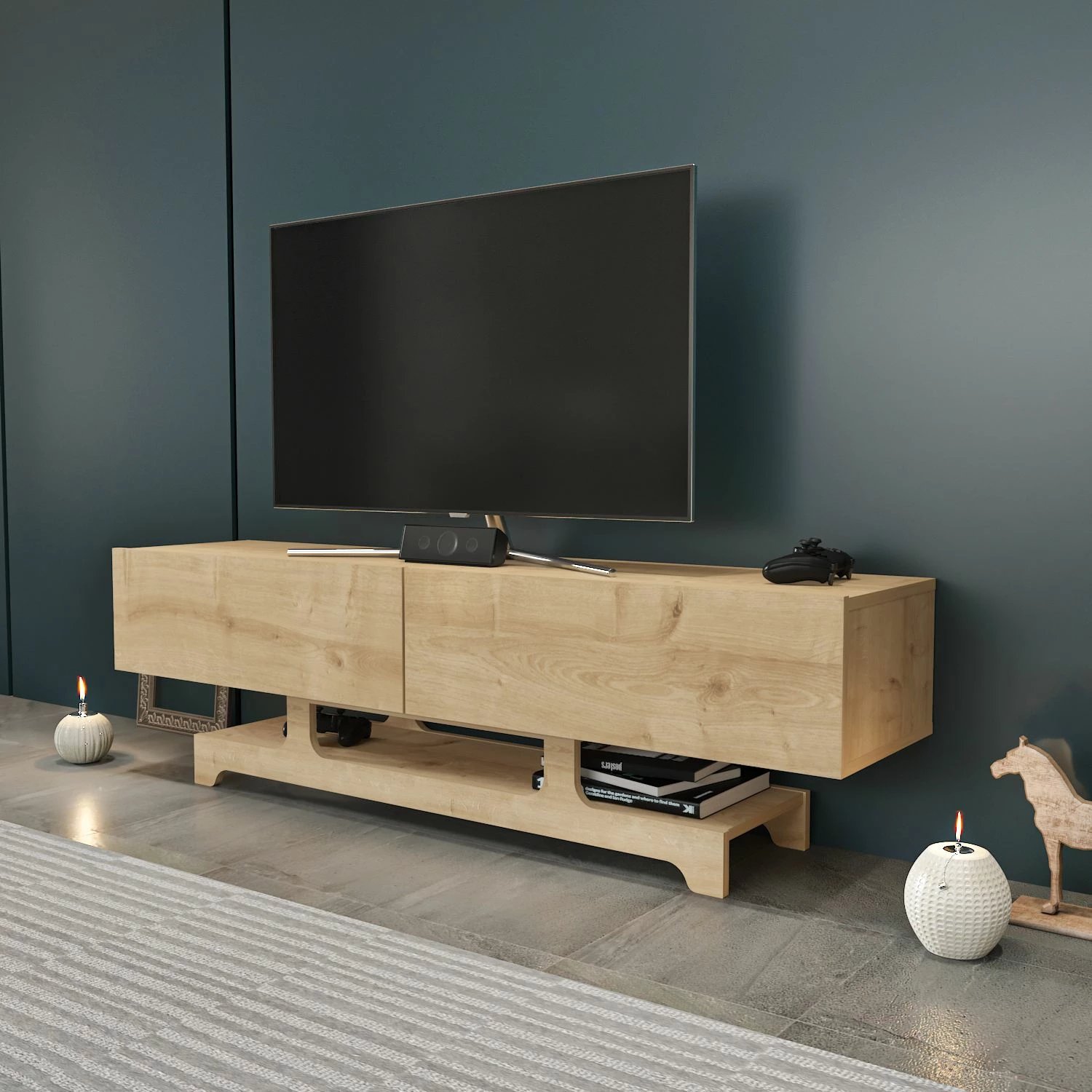 Komodë TV Skye Decor, ngjyrë lisi Sapphire Oak
